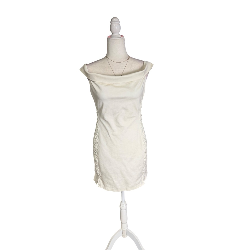 Halston Heritage Ivory‎ Cowl Neck Lace Up Mini Dress - Size 8
